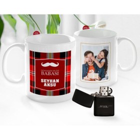 Resim Bk Gift Kişiye Özel Babalar Günü Hediyesi Fotoğraflı Kupa Bardak Ve Benzinli Çakmak Seti-42 