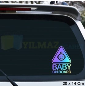 Resim Gülen Bebek Arabada Bebek Var Hologram Araba Oto Sticker Etiket 