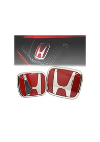 Resim Autogp Honda Civic Uyumlu Panjur Ve Bagaj Logosu Arması Kırmızı Takım 2li Set 2002 / 2006 