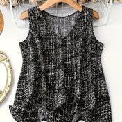 Resim Büyük Beden V Yaka Atlet, Rahat Çiçek Desenli Kolsuz Yelek, %100 Polyester Esnemez Dokuma Kumaş, Kadınlar için Dört Mevsim Kullanılabilir Kıyafet 