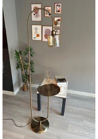 Resim Lille Bal Rengi Cam Lambader Modern Dekoratif Metal Oturma Odası Çalışma Odası Zemin Lambası Natural 