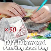 Resim 50 adet DIY Elmas Boyama Boncukları Ziplock Çantaları, Şeffaf Plastik Alet Setleri, El Sanatları Malzemeleri Depolama, Delme ve Tutkal Sızdırmaz Poşetler ile Elmas Sanatı Aksesuar Seti 