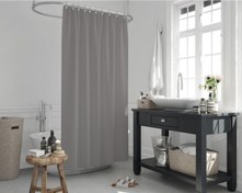 Resim Gri Düz Banyo Perdesi 180x200cm Duş Perdesi Modern Düz Gri Duşakabin Perdesi Tropik Home