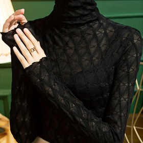 Resim Kadınlar İçin Bordo Karın Kontrollü Dar Kesim Uzun Kollu Balıkçı Yaka Bluz - Yarı Şeffaf Esnek Katmanlı Üst, Fırfır Detaylı, Yüksek Yaka Gömlek, İlkbahar/Sonbahar, Zarif Ofis ve Parti Giyimi (Makinede Yıkanabilir) 