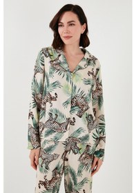 Resim Lela Reguar Fit Yumuşak Dokulu Bayan Pijama Takımı 611Pt288Y Vizon-Yeşil 