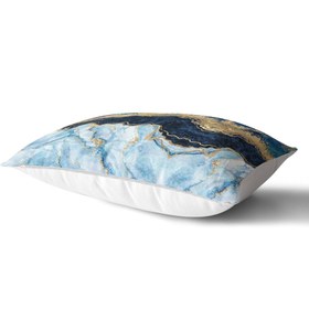 Resim Altın Varaklı Mavi Zeminli Modern Dikdörtgen Yastık Kırlent Kılıfı - 35 x 55 cm / Çift Taraflı Baskı / Petek 