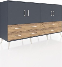Resim Hyperion Konsol 6 Raflı 6 Çekmeceli 4 Kapaklı 176x44x99 Antrasit- Antrasit-antrasit/çam 