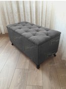 Resim Lüks Sandıklı Kapitoneli Ayakucu Puf Bench 110 Cm Siyah Ayak Gri 