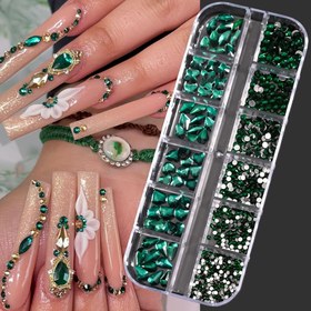 Resim 12 Izgaralı Yeşil Tırnak Sanatı Taşları SS4-SS16 Düz Sırtlı Cam Kristal Taşlar Tırnak Elmas Karışık Özel Şekil Elmas Tırnak Süsleri DIY Manikür Dekorasyonu 