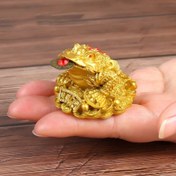 Resim Ofis Hazır, Reçine Feng Shui Şanslı Kurbağa Süsü Altın Paralarla - Geleneksel Çin Zenginlik ve Refah Sembolü, Ev Ofis Masa Dekoru, 5x4.5x3.8cm 