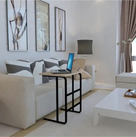 Resim Metallica Concept Pür Metal Ayaklı Laptop Sehpası Kahvaltı Masası Çalışma Sehpası Çam Ahşap 