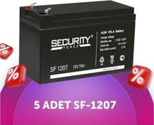 Resim Security Force Serisi SF-1207 12 Volt 7 Amper Bakımsız Kuru Akü Alarm Paneli Aküsü 5 Adet Oem