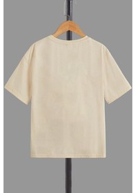 Resim Uyguntarz Çocuk Cartoon Face Pamuklu Tshirt Bej 