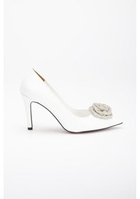Resim Dilimler Ayakkabı Rugan İnce Topuk Beyaz Ten Kadın Stiletto-2531-beyaz Beyaz 