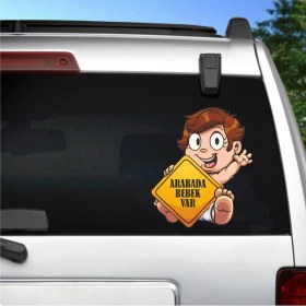 Resim Sticker Usta Arabada Bebek Var Sticker Araba Sticker 00299 