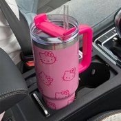 Resim Sanrio 1 adet for hello kitty su şişesi izole kupası, büyük kapasiteli kedi kedi vakum kupası kupası buz kupası tutma sapı ile -40 0z paslanmaz çelik kupası, kapaklı, yaz ve kış içme suyuna mükemmel, seyahat için gerekli aksesuar 