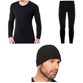 Resim Askeri Siyah Termal Takım Polar Eldiven / Polar Boyunluk / Bere -20 +20 Derece Termal Koruyuculuk Siyah 