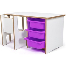 Resim 3 Çekmeceli Oyun, Aktivite, Etkinlik Masası, Beyaz-lila, 18mm Mdf Beyaz - Lila 