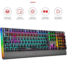 Resim Rampage KB-R210 Favory Rainbow Aydınlatmalı Kristal Red Switch Mekanik Klavye 