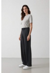 Resim Defacto Sorbe x DeFacto Straight Fit Pantolon Yüksek Bel Çizgili Düz Paça Cepli D9921AX24AU Antrasit 