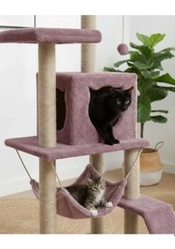 Resim Gül Kurusu Renkli 124 Cm Kedi Tırmalama Kulesi - Platformlu Tasarım 