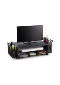 Resim Temel Siyah Metal Mesh Monitör Yükseltici Stand Çekmeceli Kalemlikli Masaüstü Organizer 9210 