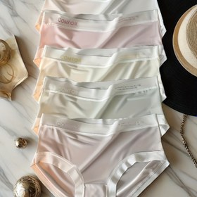 Resim 5 adet Kadın Dikişsiz Orta Yükseltilmiş İç Çamaşırı - Nefes Alabilir ve Rahat, Hafif Pastel Renkler ile Zarif "KONFOR" Yazısı, Günlük Giyim İçin Mükemmel 