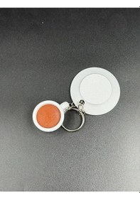 Resim Türk Kahvesi Fincanı Anahtarlık - Metal Zincir - Kahve Fincanı Beyaz - Kahverengi 