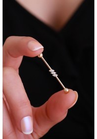 Resim 14 Ayar Altın 3 Taşlı Industrial Piercing Sarı 