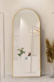 Resim Gold Metal Çerçeveli Oval Ayaklı Boy Aynası 180 X 70 Cm Influencer Aynası Dekoratif Ayna 