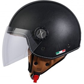 Resim Sway Sw 701 Black Leather Yarım Açık Kask Siyah 
