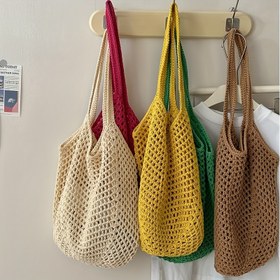 Resim Kadınlar için Günlük Büyük Kapasiteli Dokuma Çanta - Ayarlanabilir Askılı Açık Üst Plaj Tote, Açık Kahverengi/Beyaz/Sarı, Tatil, Alışveriş ve Günlük Kullanım İçin Nefes Alabilen Kumaş, Plaj Çantası 