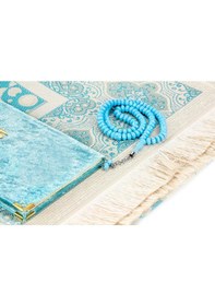 Resim Kadife Yasin Kitabı Çanta Boy Seccade Tesbihli Kutulu Mavi 