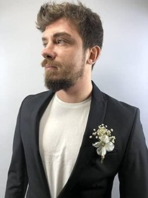 Resim Beyaz Çiçekli Krem Cipsolu Damat Yaka Çiçeği 5 Adet 
