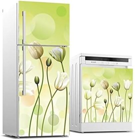 Resim Buzdolabı ve Bulaşık Makinası Beyaz Eşya Sticker Kaplama Yeşil Çiçek 