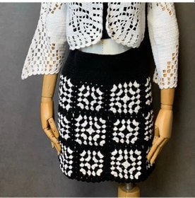 Resim Uretti - Yıldız 7202 - El Örgüsü Siyah Kadın Mini Etek - 36 Siyah - Beyaz 