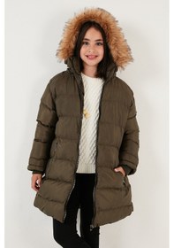 Resim Lela Içi Peluş Astarlı Çıkarılabilir Kapüşonlu Suya Dayanıklı Kız Çocuk Mont 5761910 Haki 