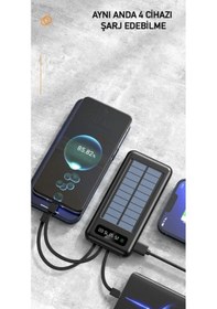 Resim Powerbank10000 Mah Güneş Enerjili Göstergeli Powerbank Solar Fenerli Güneş Enerjili Type C - Lightning - Micro Usb - Usb Kablolu Senalstore Siyah 