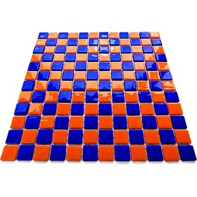 Resim MozaiKristaL Tüm Yüzeyler Için 25X25MM. Mavi-Turuncu Damalı, 31,5X31,5CM. Fileli Cam Mozaik. (10 File=1 M2 Fiyatı) 
