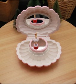 Resim İstiridye Müzik Kutusu Toz Pembe - İnci Kolye Hediyeli 