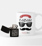 Resim Bk Gift Kişiye Özel Yakışıklı Babam Benzinli Çakmak Ve Kupa Seti-5 