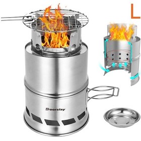 Resim Yunboo Katlanır Kamp Ocağı - Çift Duvarlı Paslanmaz Çelik, Taşınabilir Bbq Izgaralı Çok Renkli 