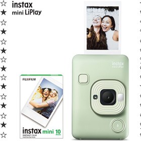 Resim Fujifilm Instax Mini LiPlay Hybrid Matcha Green Fotoğraf Makinesi ve 10'lu Film 