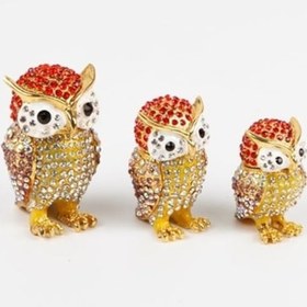 Resim Üçlü Baykuş Swarovski Taşlı Mücevher Kutusu 