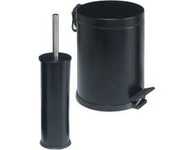 Resim 3l Siyah Banyo Seti, Pedallı Çöp Kovası ve Tuvalet Fırçası Seti 