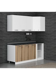 Resim Minar 190cm Köşe Mutfak Dolabı - Beyaz/dore K190-d1 