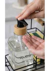 Resim Makri Home Lüks Bambu Kulplu Siyah Metal Stantlı İkili Cam Sıvı Sabunluk 500 Ml, 23x9x23,5 Cm 