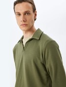 Resim Uzun Kollu Pamuk Karışımlı Basic Polo Yaka Sweatshirt 
