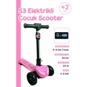 Resim LED Işıklı Hoparlörlü 3 Tekerlekli Yükseklik Ayarlı Elektrikli Scooter - 60W 