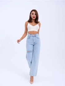 Resim Saklımoda 6491 Denim Wıde Leg-açık Mavi Çok Renkli 